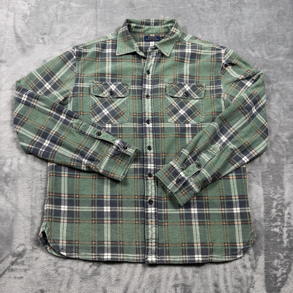 Polo Ralph Lauren Plaid Flannel Shirt Jacket Mens XL Green Workwear Overshirt